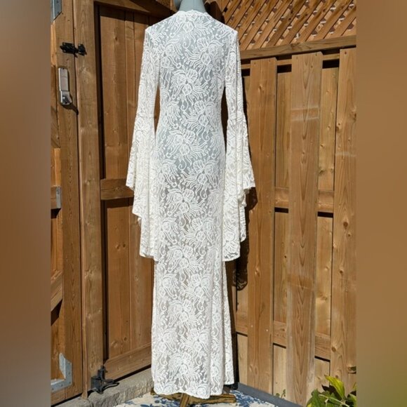 🆕 ALEXANDRA MIRO 🧿 NWOT Kara Long Boylen Sleeve Kaftan, Ivory Lace - Sz M - Picture 8 of 14